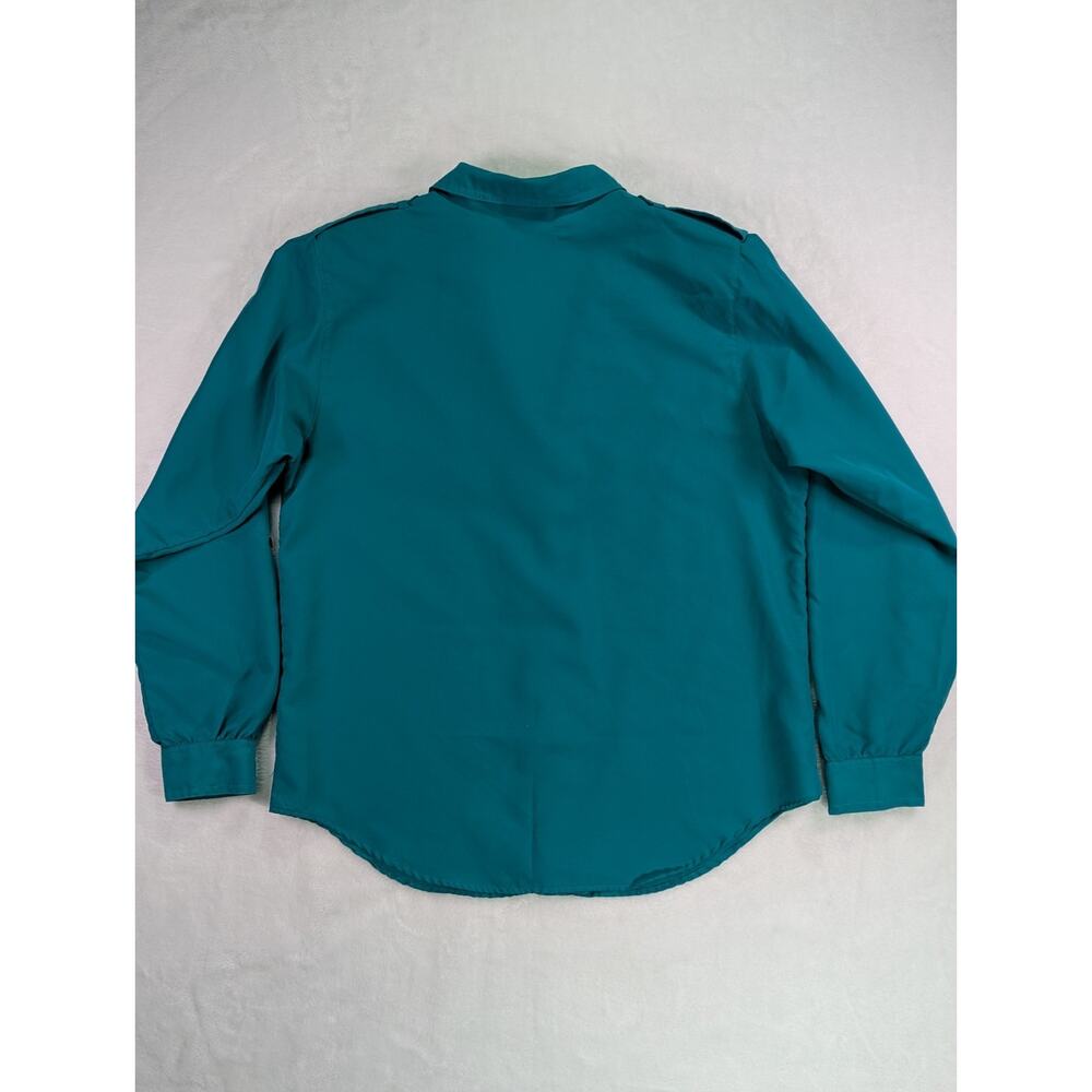 Dianne Von Furstenberg Size 12 Teal Green Safari Style Button Up Blouse VTG 80's - Picture 13 of 16